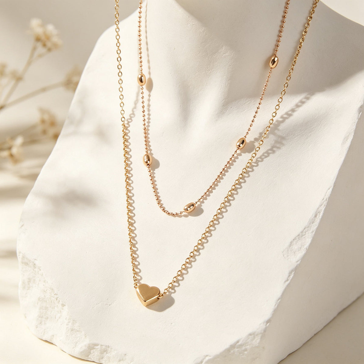 2 pcs Double layered Chain Heart Charm Necklace Fashion Women Gift Jewellery