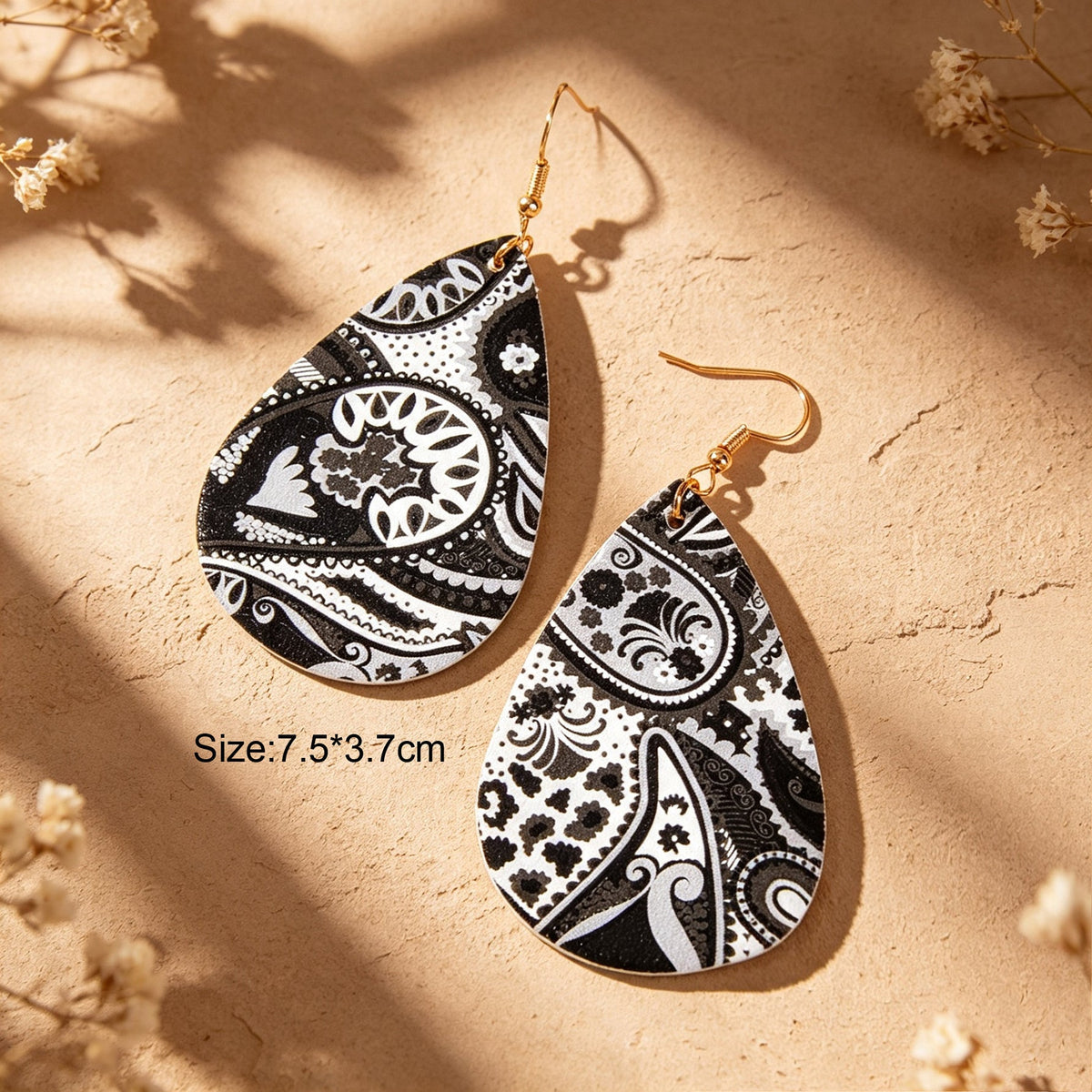 Ethnic Jewellery White Black Geometric Pu Leather Water Drop Dangle Earrings