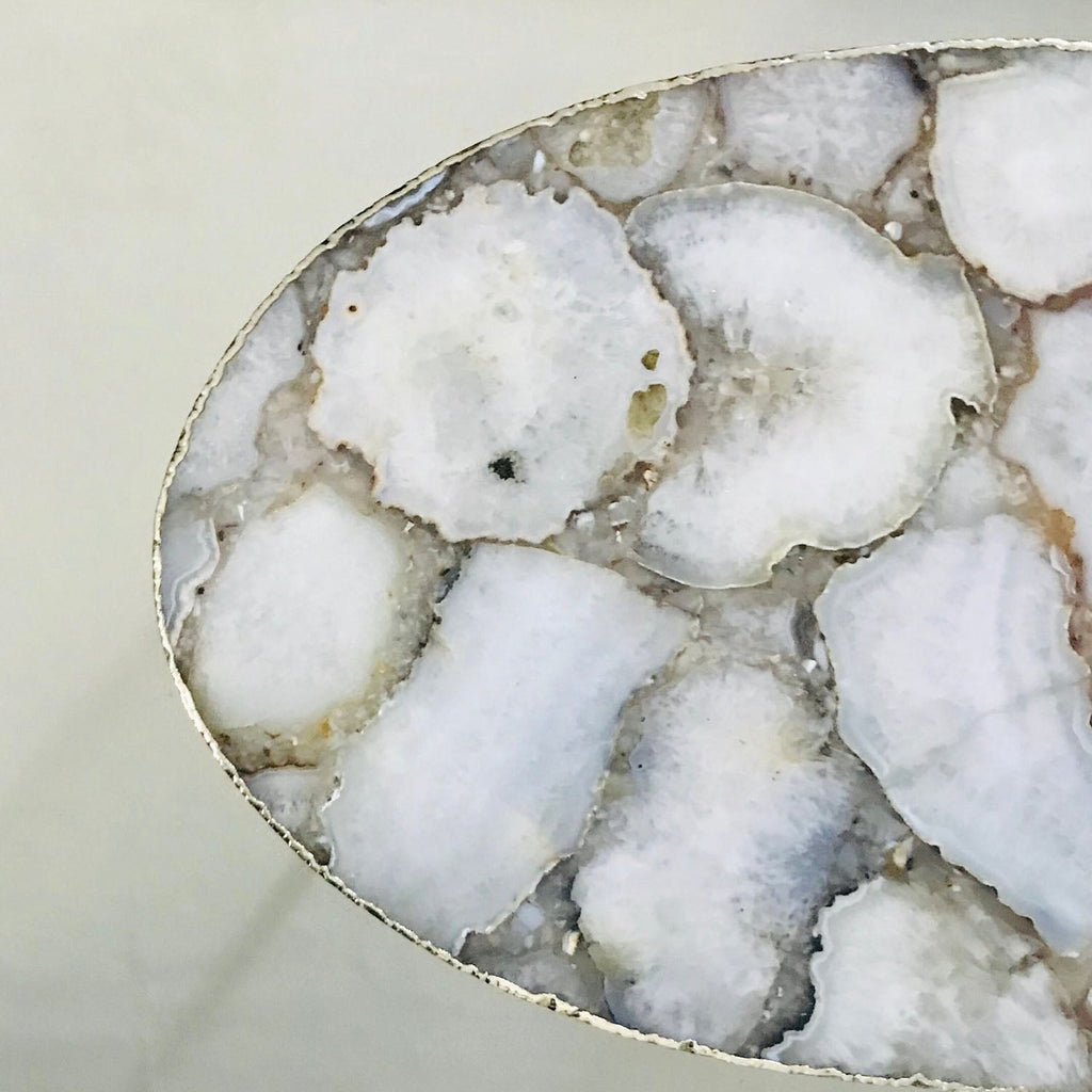 White Agate Oval Coffee Table, 24" x 14" Organic Edge