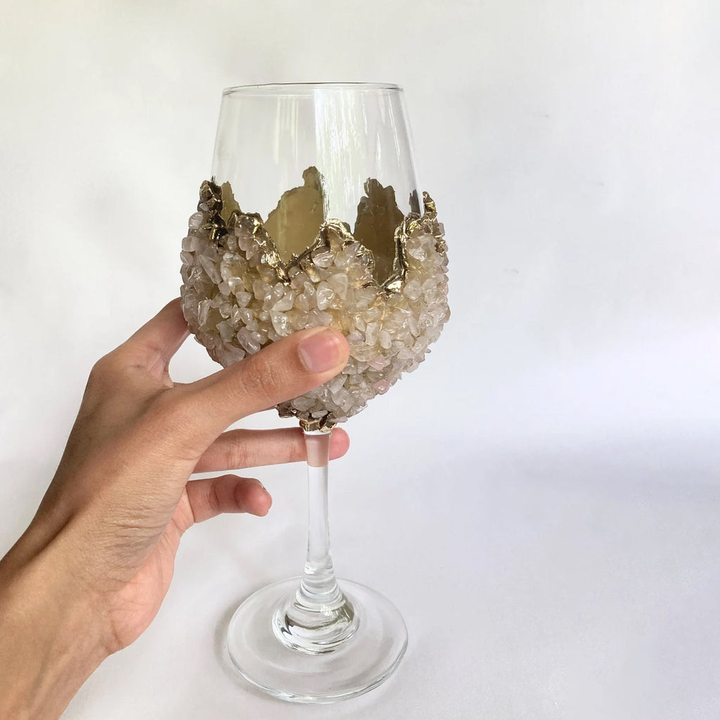 Crystal Wine Glasses with Rose Quartz Agate – Set of 1 or 2, 16 oz