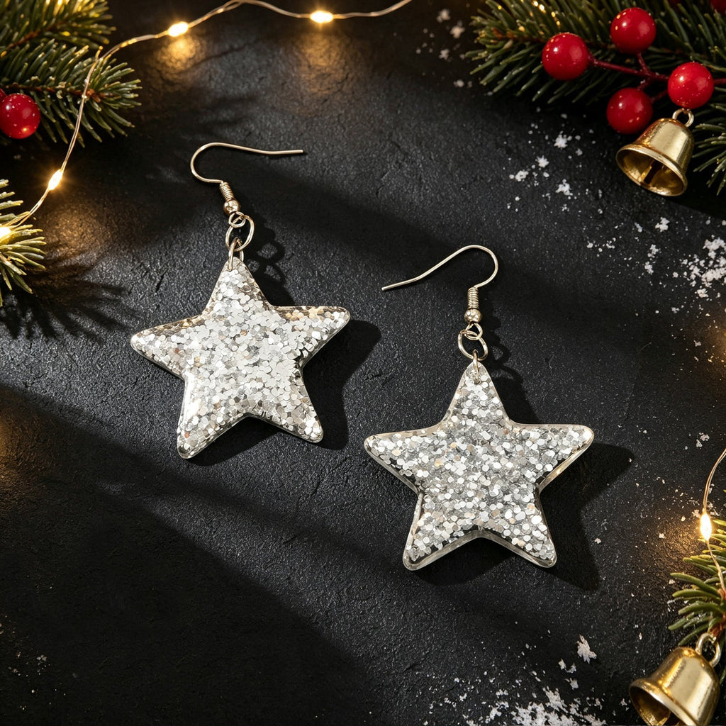 Silver Sequins Shinny Glitter Star Drop Earrings Wholesale Price Accessories