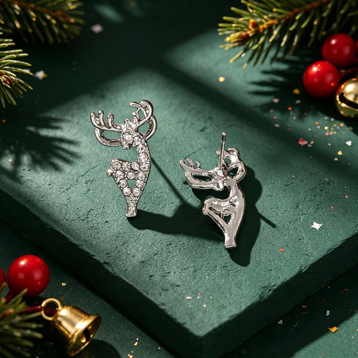 Sparkling Rhinestone Silver Reindeer Stud Earring Christmas Xmas Fashion Jewelry