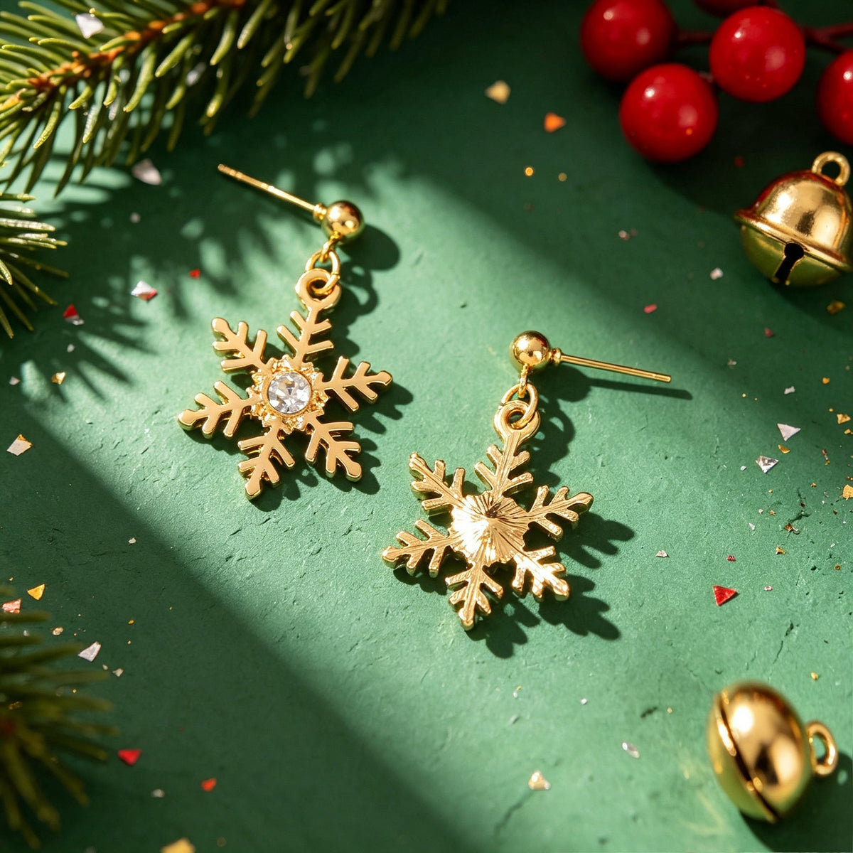 Christmas Jewelry Gold Snowflake Drop Earrings Women Delicate Festival Party Accessories