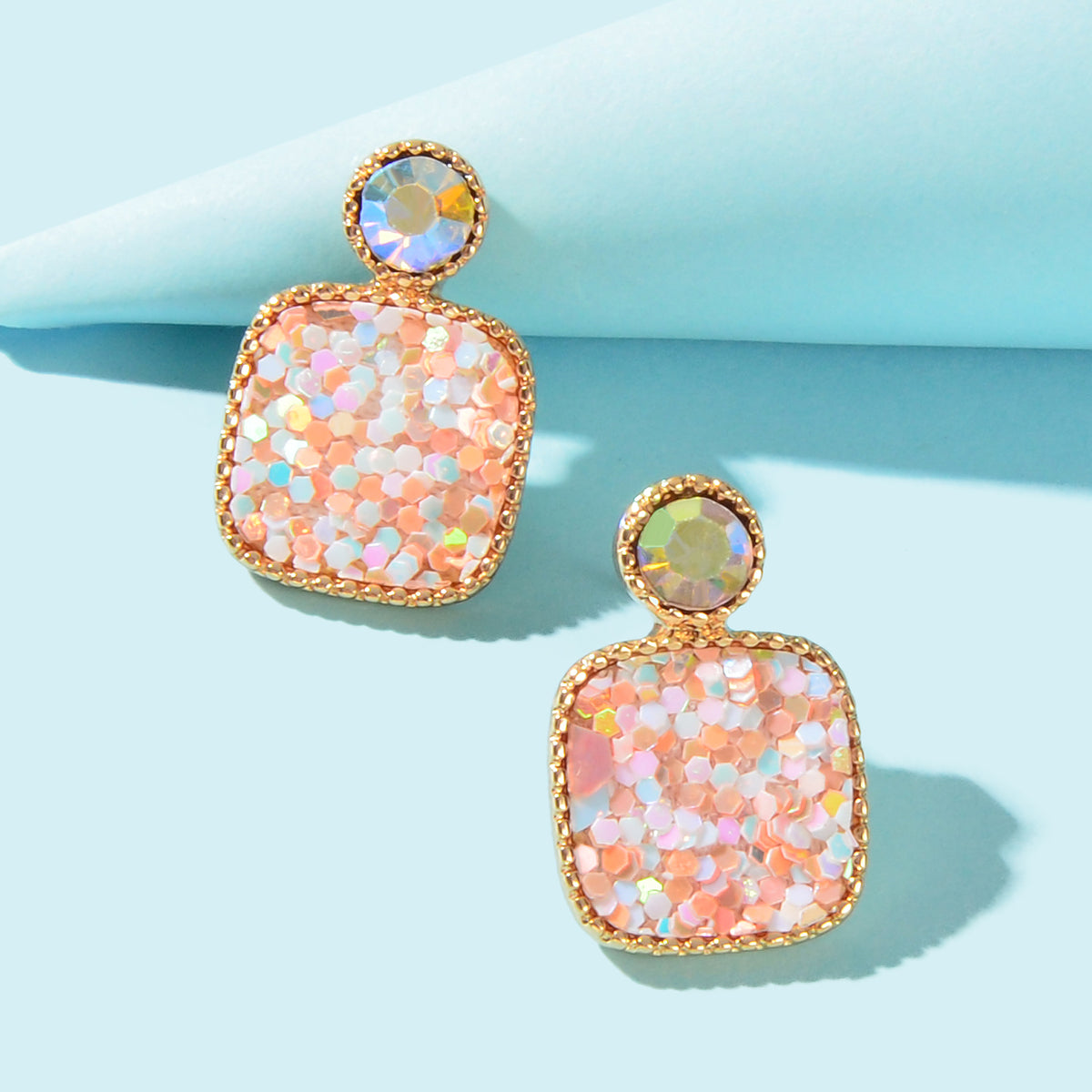 Shining Colourful Sequin Geometric Square Stud Earrings Wedding Dinner Jewellery