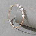 Women Delicate Pearl Decor Cuff Bangle Gold Plated Jewellery Classic Bracelet