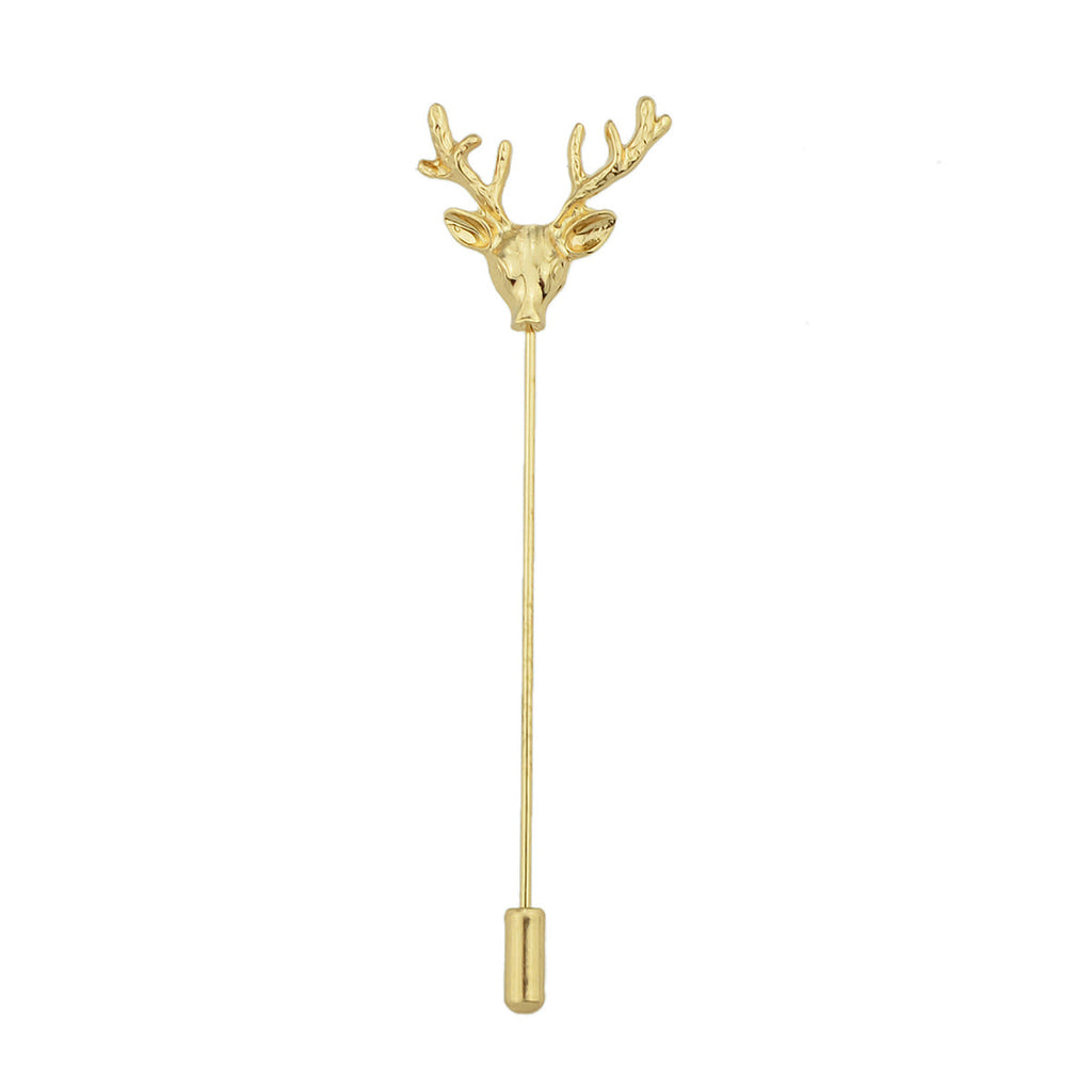 Christmas Reindeer Brooch Elk Deer Head Pins Gold Silver Animal Antlers Long Pin