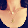 Personality Jewelry Double layer Gold Chain Pearl Ball Face Round Charm Necklace