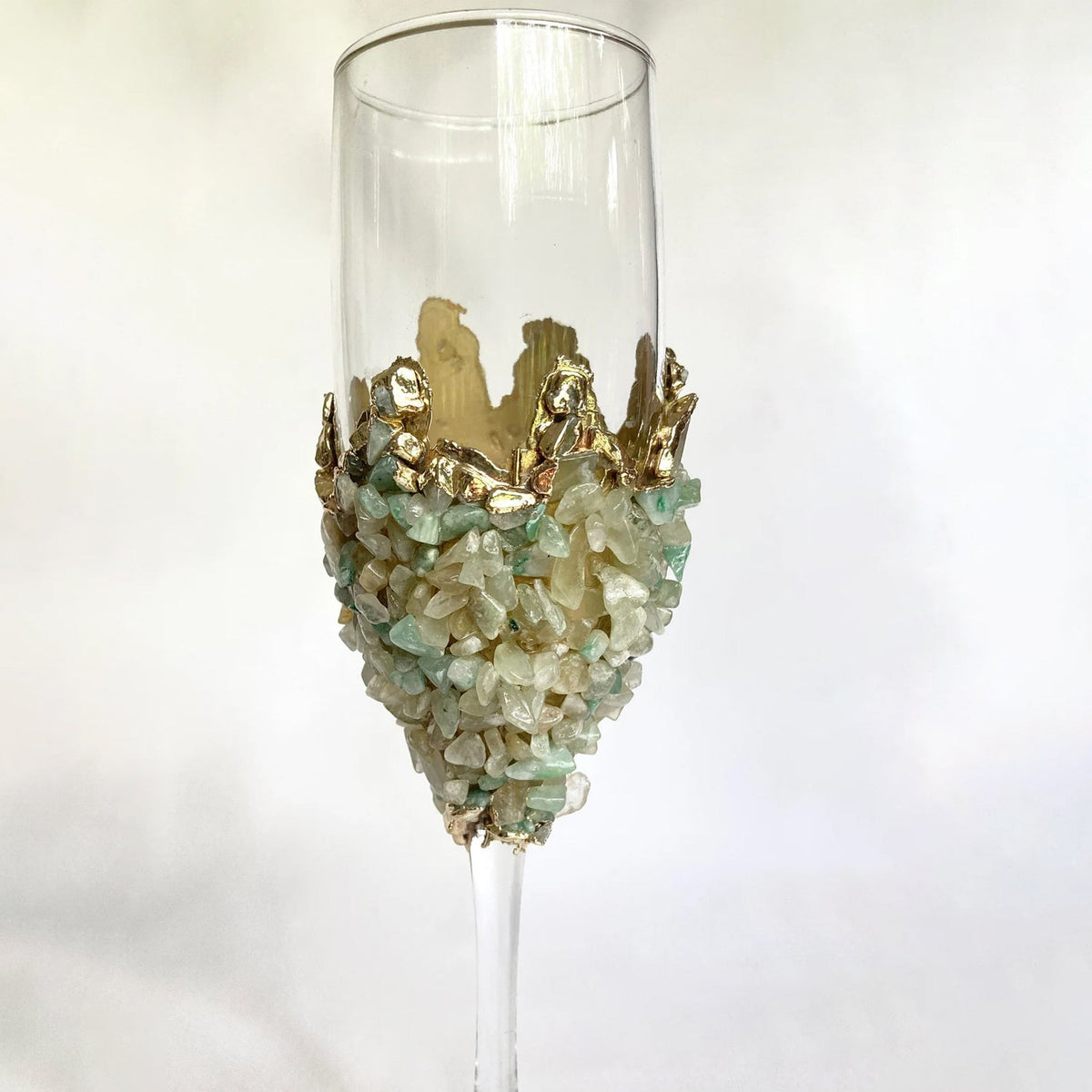 Crystal Champagne Glasses with Light Green Agate – Set of 1 or 2, 7 oz
