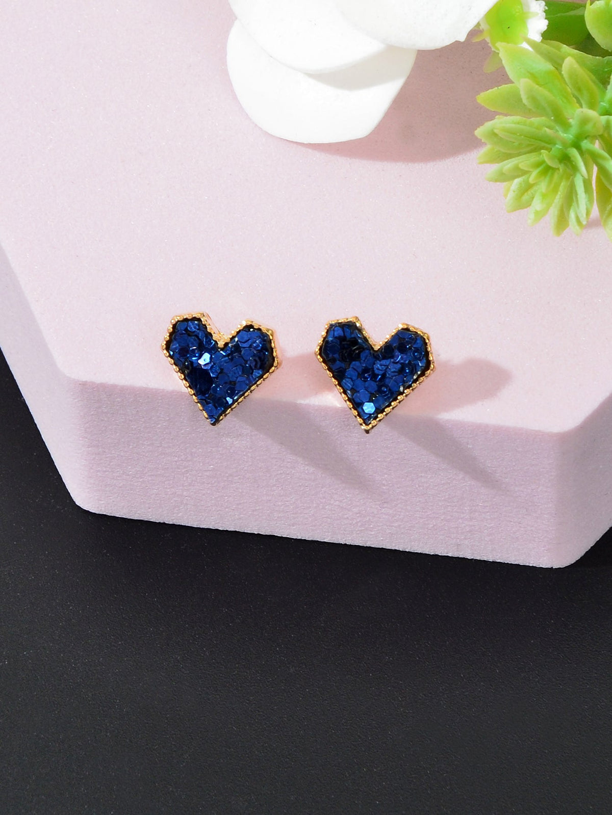 Sparkling Glitter Heart Stud Earrings Shimmering Statement Accessories Jewelry