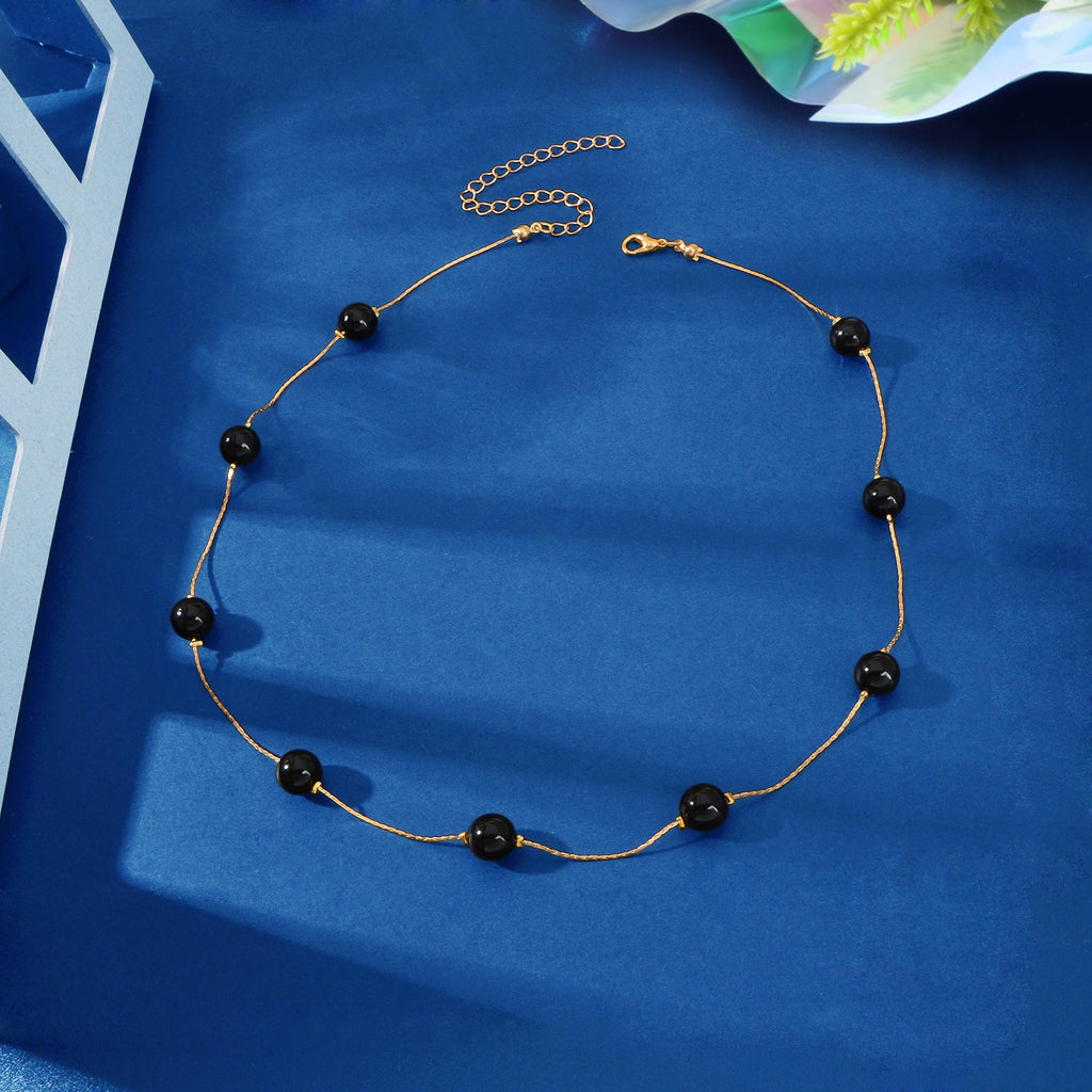 AU Post Fashion Accessories Black Beads Gold Chain Necklace Women Party Jewelry