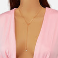 Gold long lariat necklace with Y-shape chain and small star charm drops