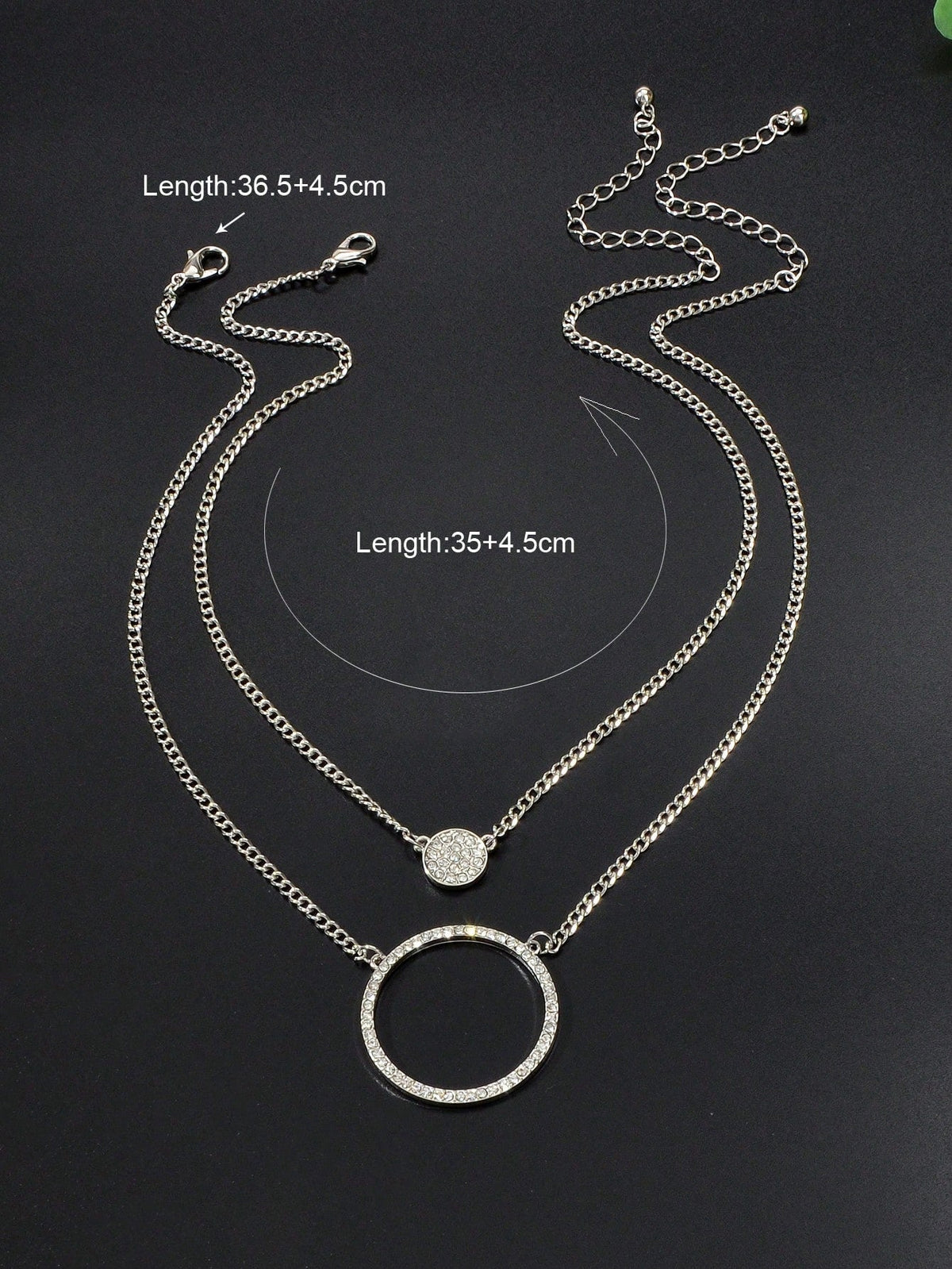 Silver Double-Layered Large Circle Pendant Necklace - Stylish Statement Jewelry