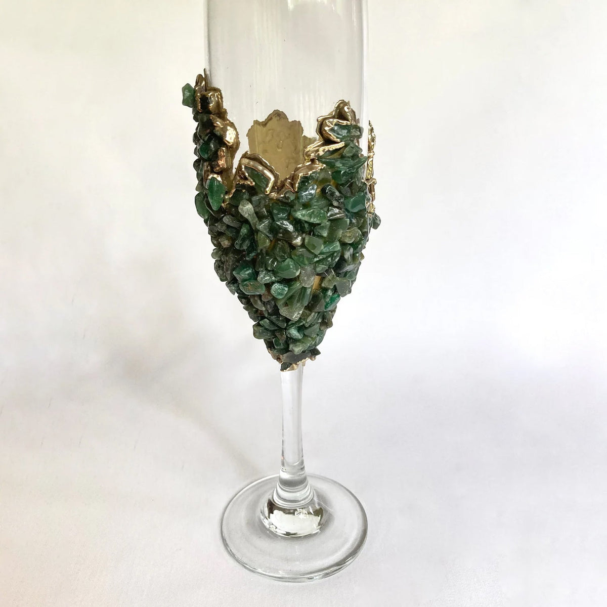 Crystal Champagne Glasses with Dark Green Agate – Set of 1 or 2, 7 oz