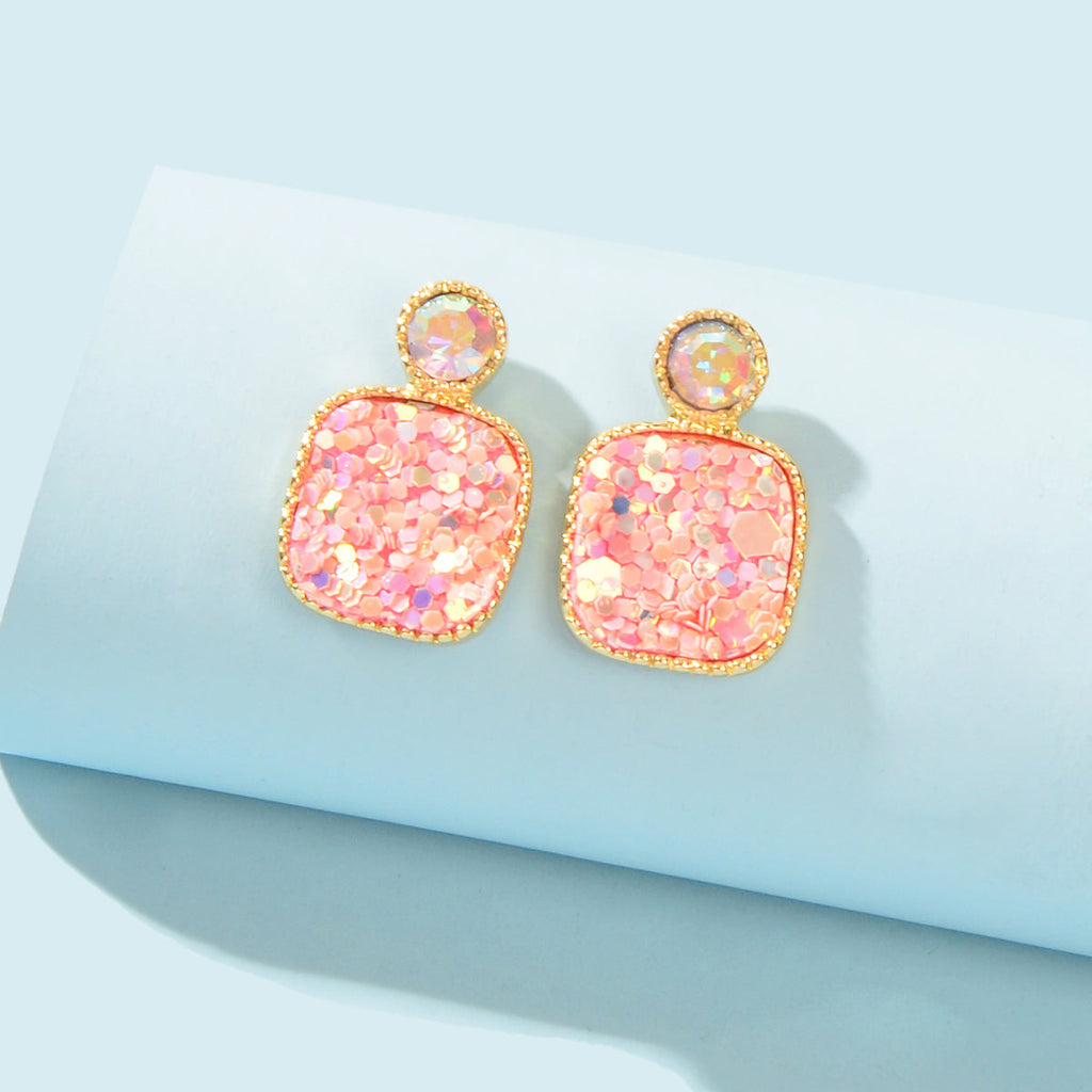 Shining Colourful Sequin Geometric Square Stud Earrings Wedding Dinner Jewellery