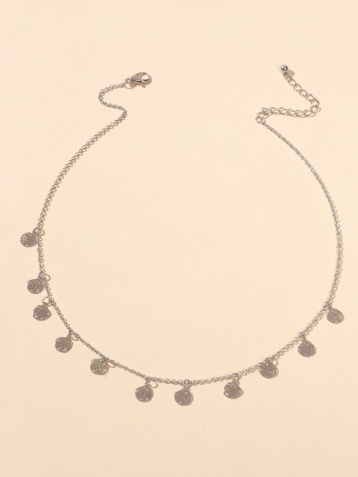Minimalist Gold Silver Rose Flower Charm Necklace Disc Pendant Jewellery Collar