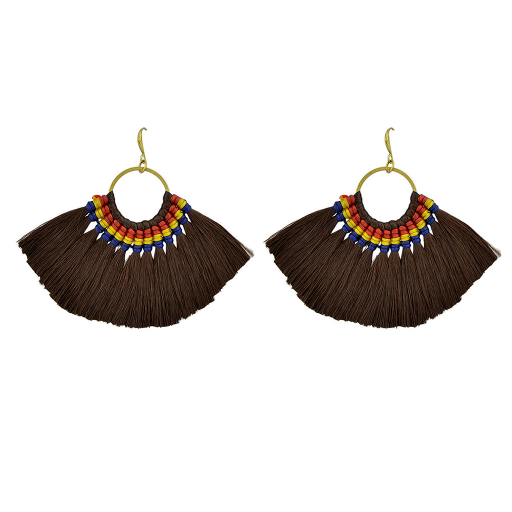 Ethnic Traditional Jewellery Colorful Tassel Fan Shape Dangle Bohemian Earrings