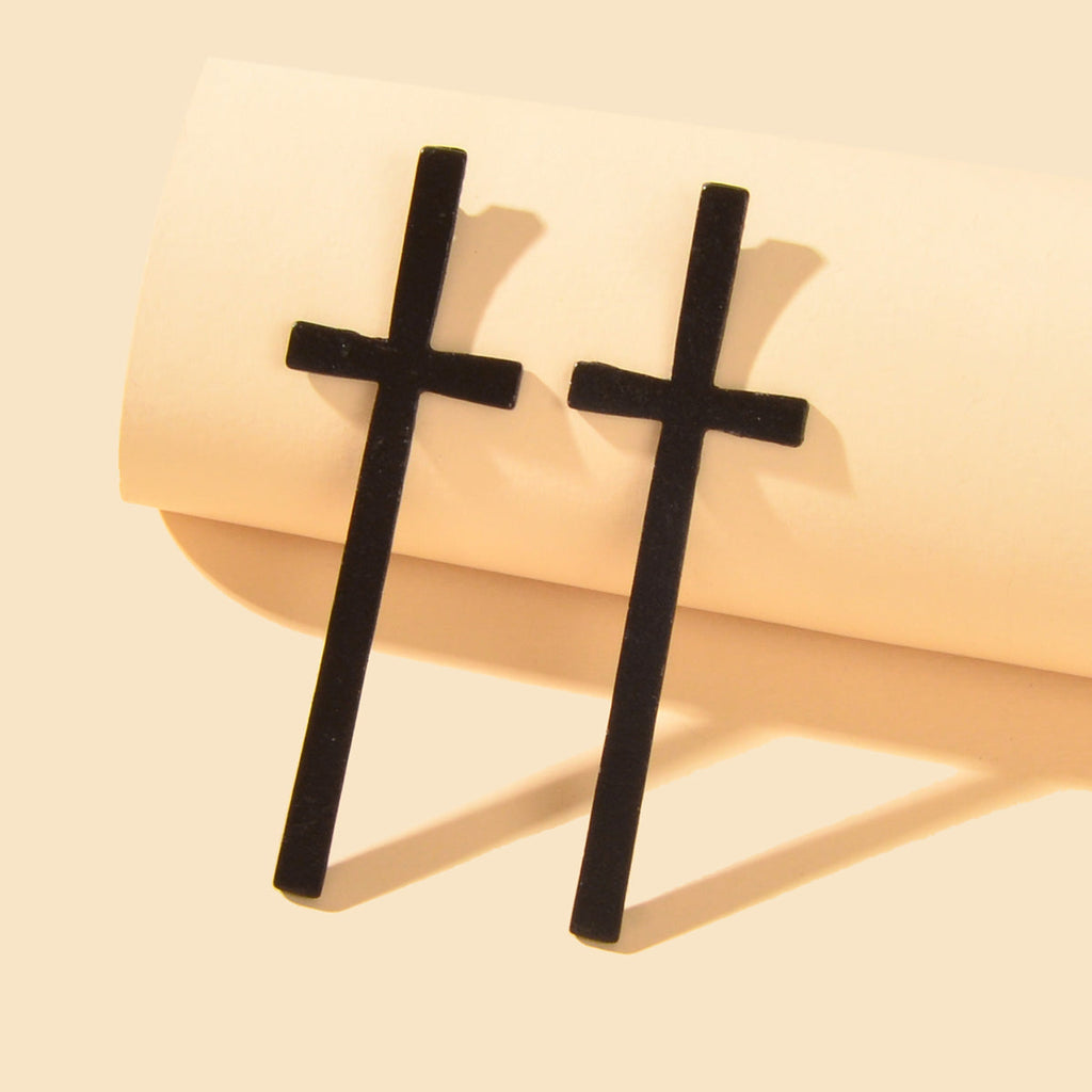 Cross Earrings Black Colour Drop Dangling Stud Girls Boys Party Gift Jewellery