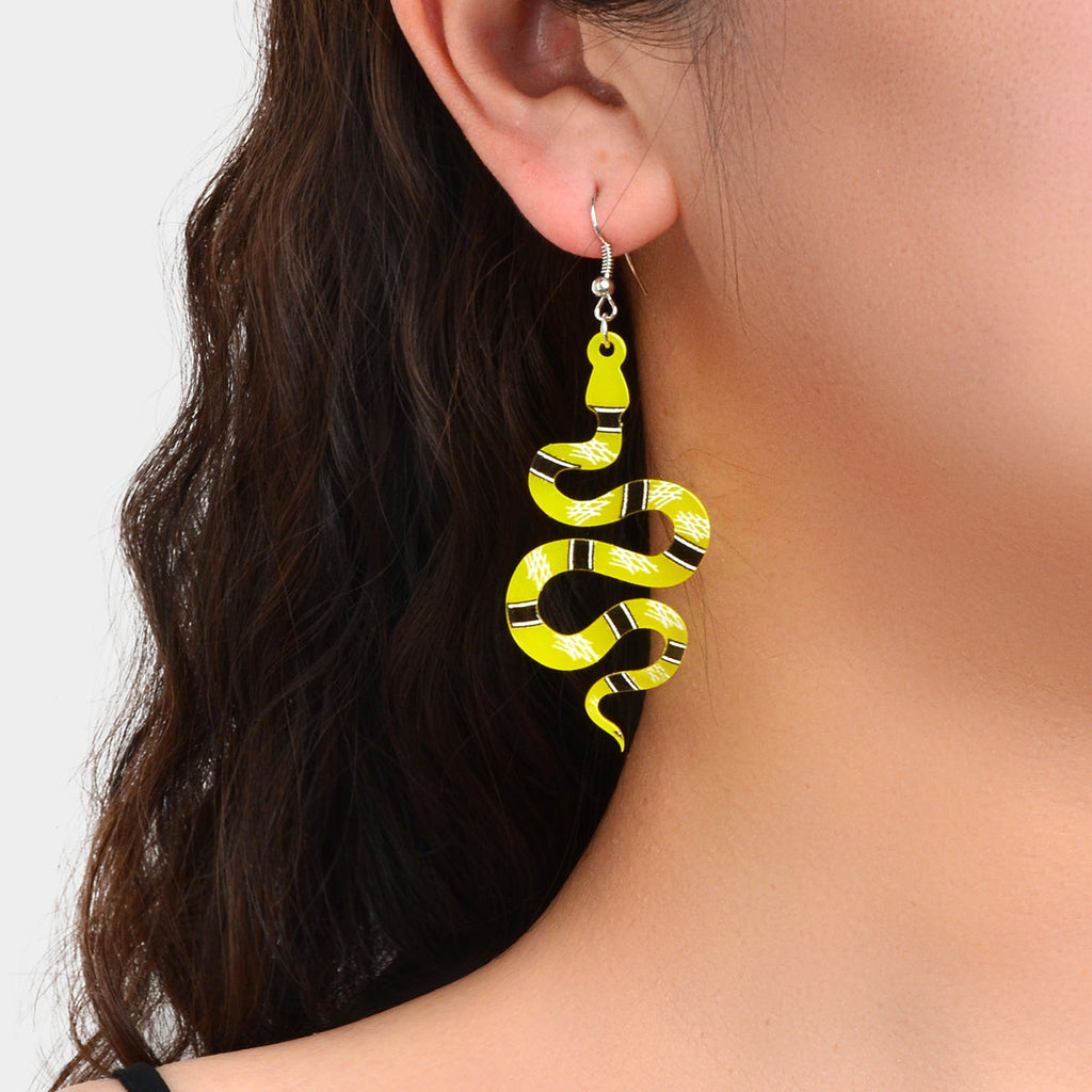 Unique Multicolor Acrylic Snake Dangle Statement Punk Weird Earrings Ear Jewelry
