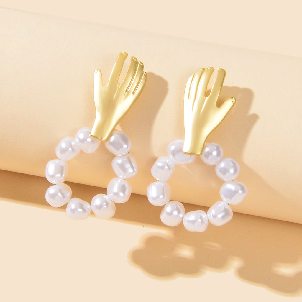Round Pearl Circle Gold Hand Earrings Piercing Jewellery Ethnic Engagement Gift