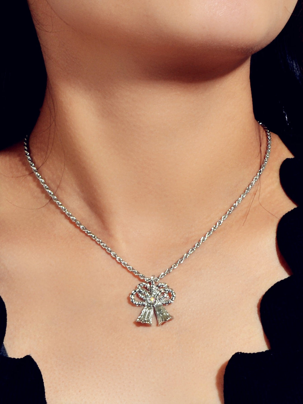Festival Jewellery Gold Silver Chain Bow Bells Charm Necklace Women Accessories
