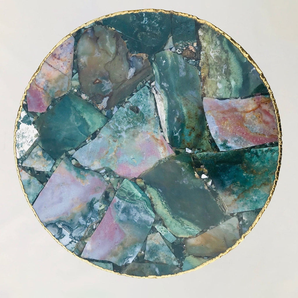 Green Agate Side Table, Round Top