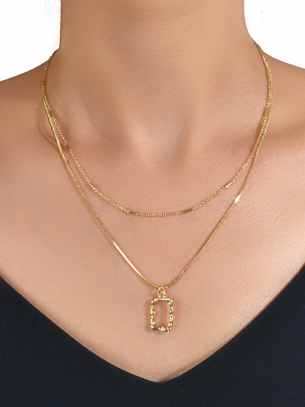 2 pcs Minimalist Gold Silver Chain Square Pendant Necklace Party Decoration Gift