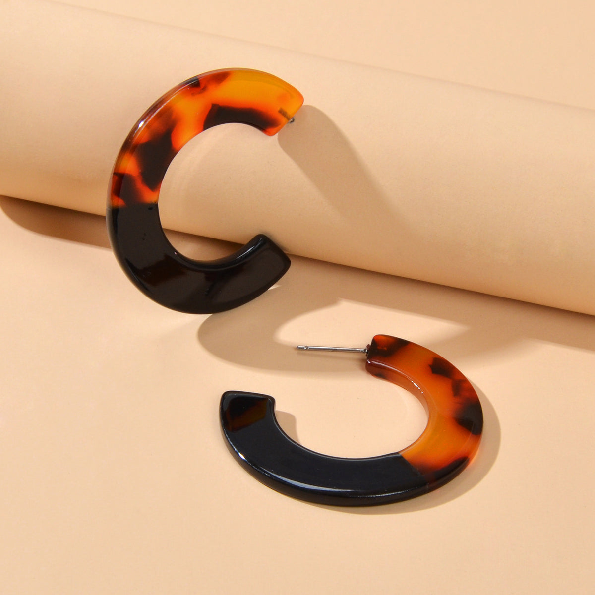 Bohemian Retro Jewellery Amber Color Acrylic Hoop Huggie Pierced Stud Earring