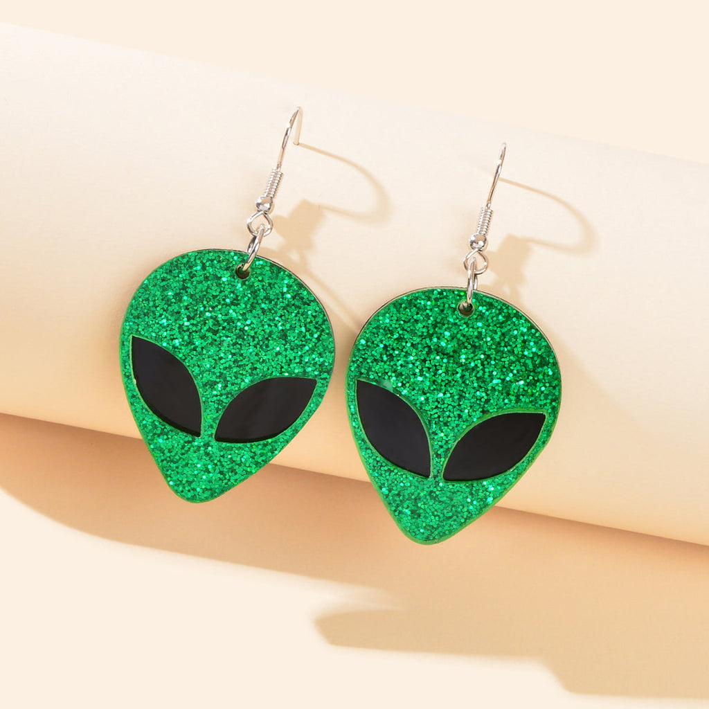 Acrylic UFO Alien Outer Space Superman Dangling Drop Earrings Funky Jewellery