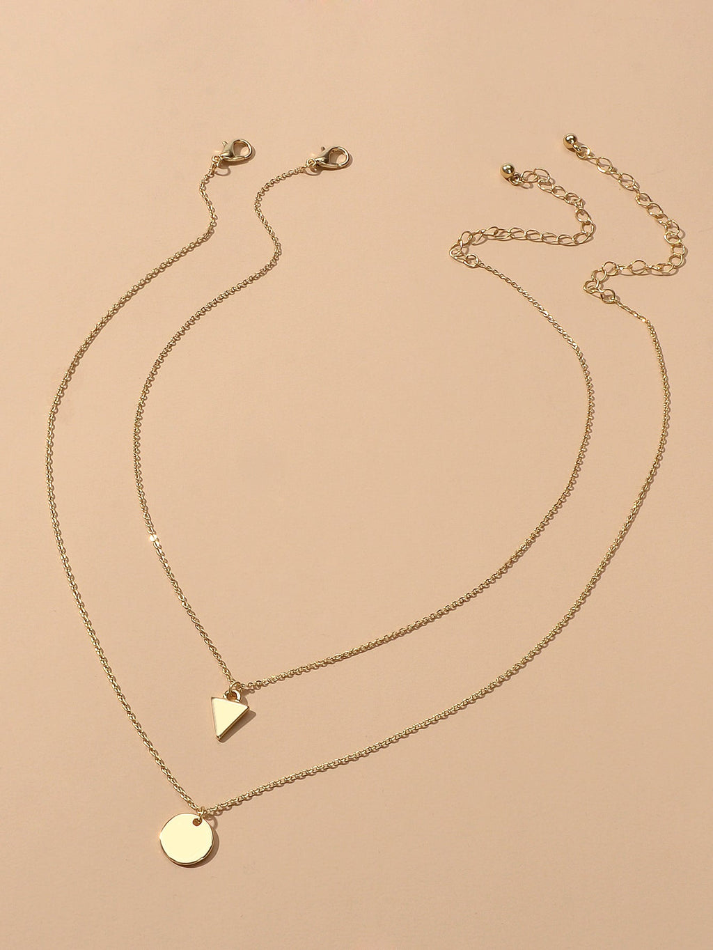 2pcs Minimalist Style Women Accessories Gold Chain Triangle Round Charm Necklace