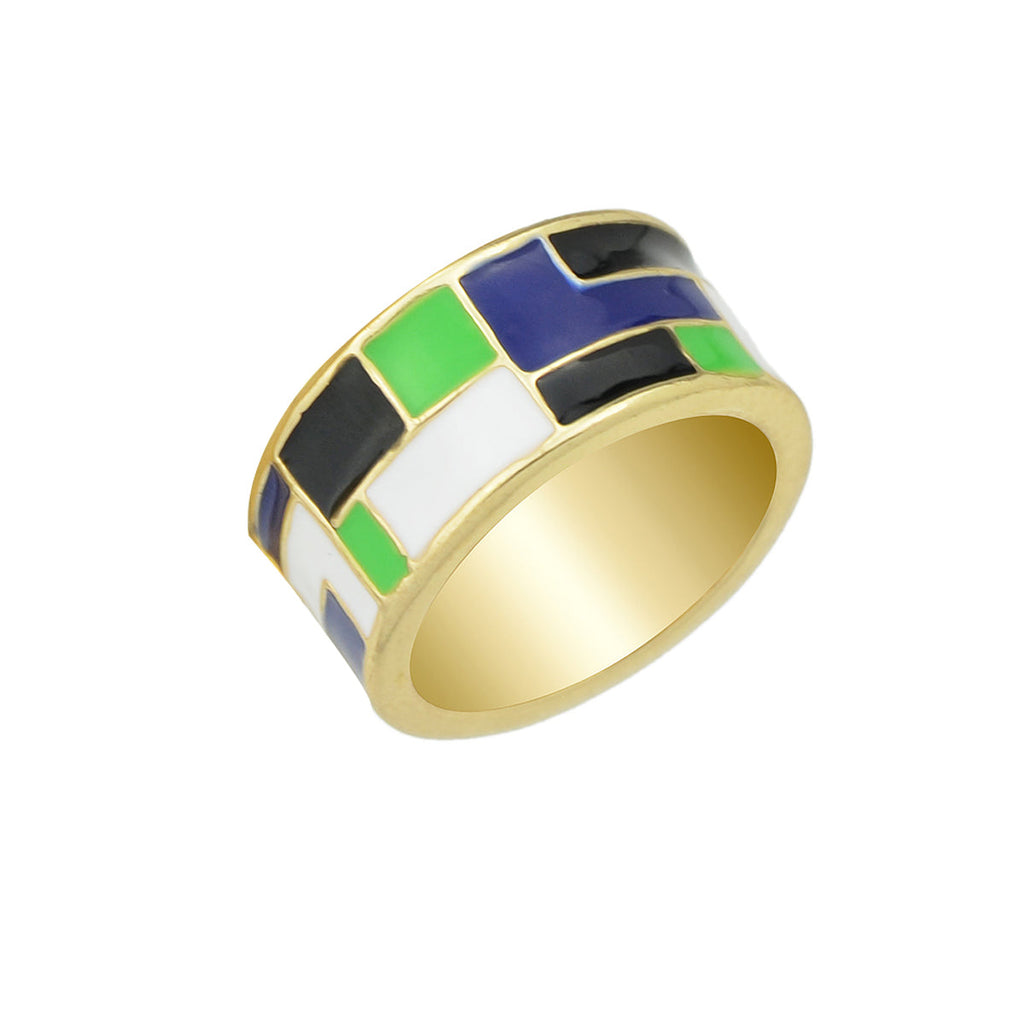 1pc Ethnic Traditional Jewellery Colorful Geometric Pattern Bohemian Finger Ring