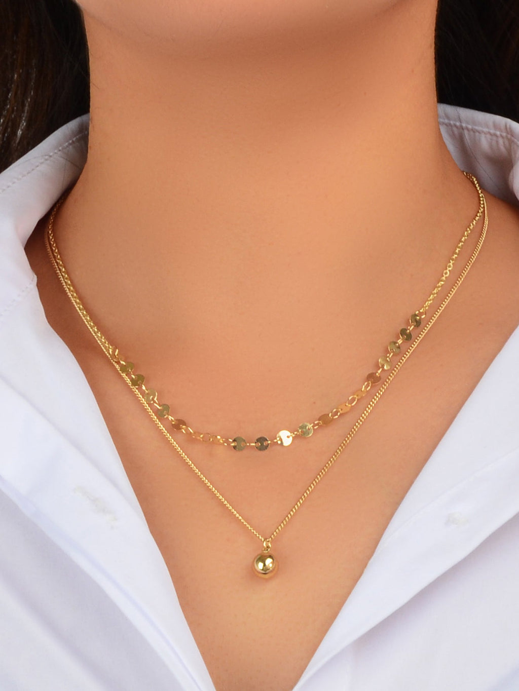 Designer Stylish Double layer Gold Chain Ball Necklace Wholesale Price Jewellery