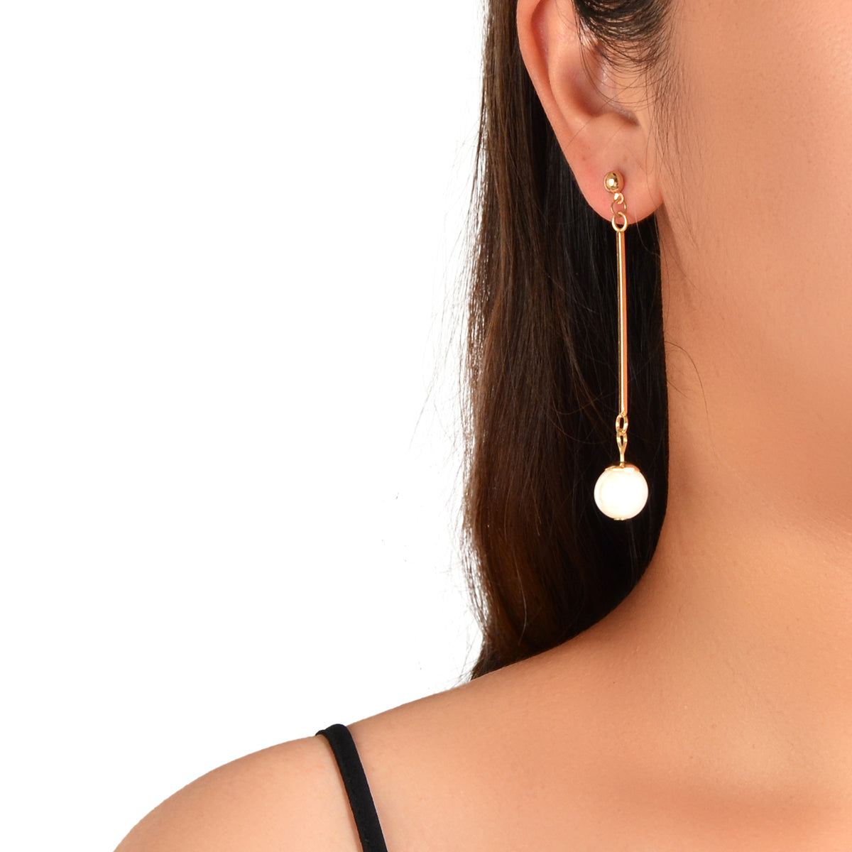 Wedding Engagement Gift Jewellery Gold Bar Pearl Charm Pendant Earrings Women - Earrings at Dealshubindia