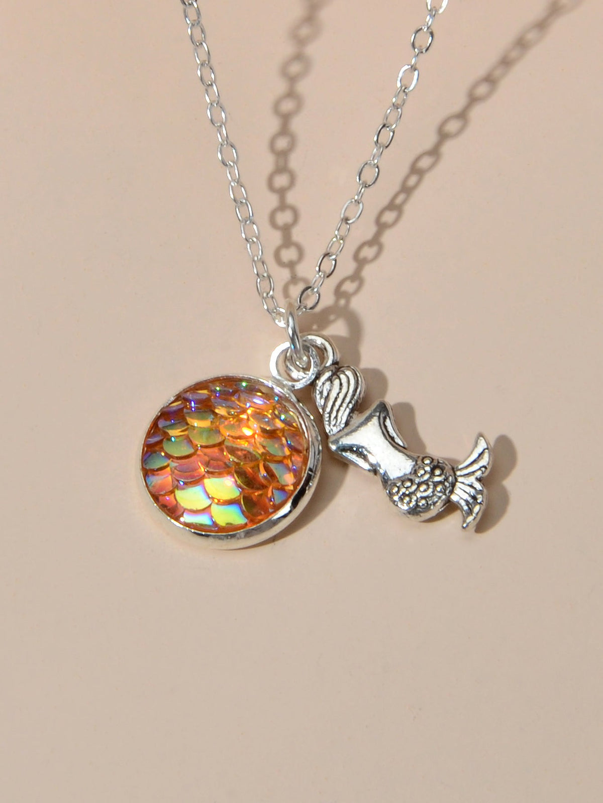 American Jewellery Silver Chain Mermaid Fish Scales Round Boho Chic Necklace