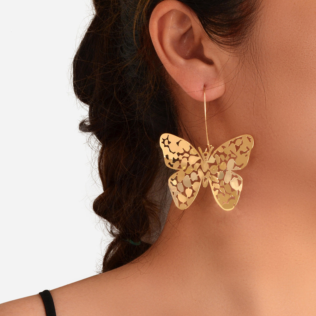 Statement Gold Hollow Butterfly Dangling Elements Earrings Designer Jewellery