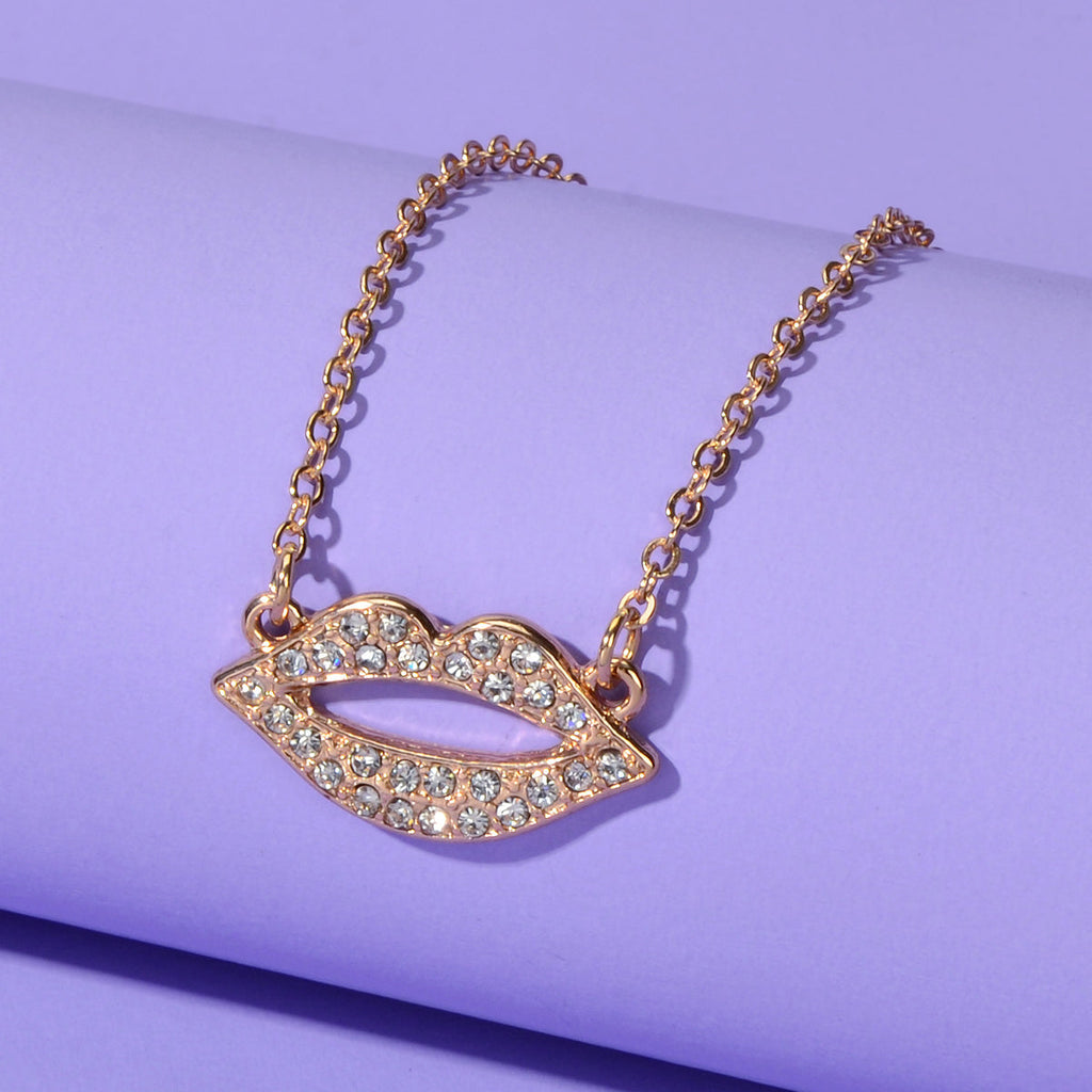 Engagement Jewellery Gift Rhinestone Decor Gold Chain Lip Charm Collar Necklace