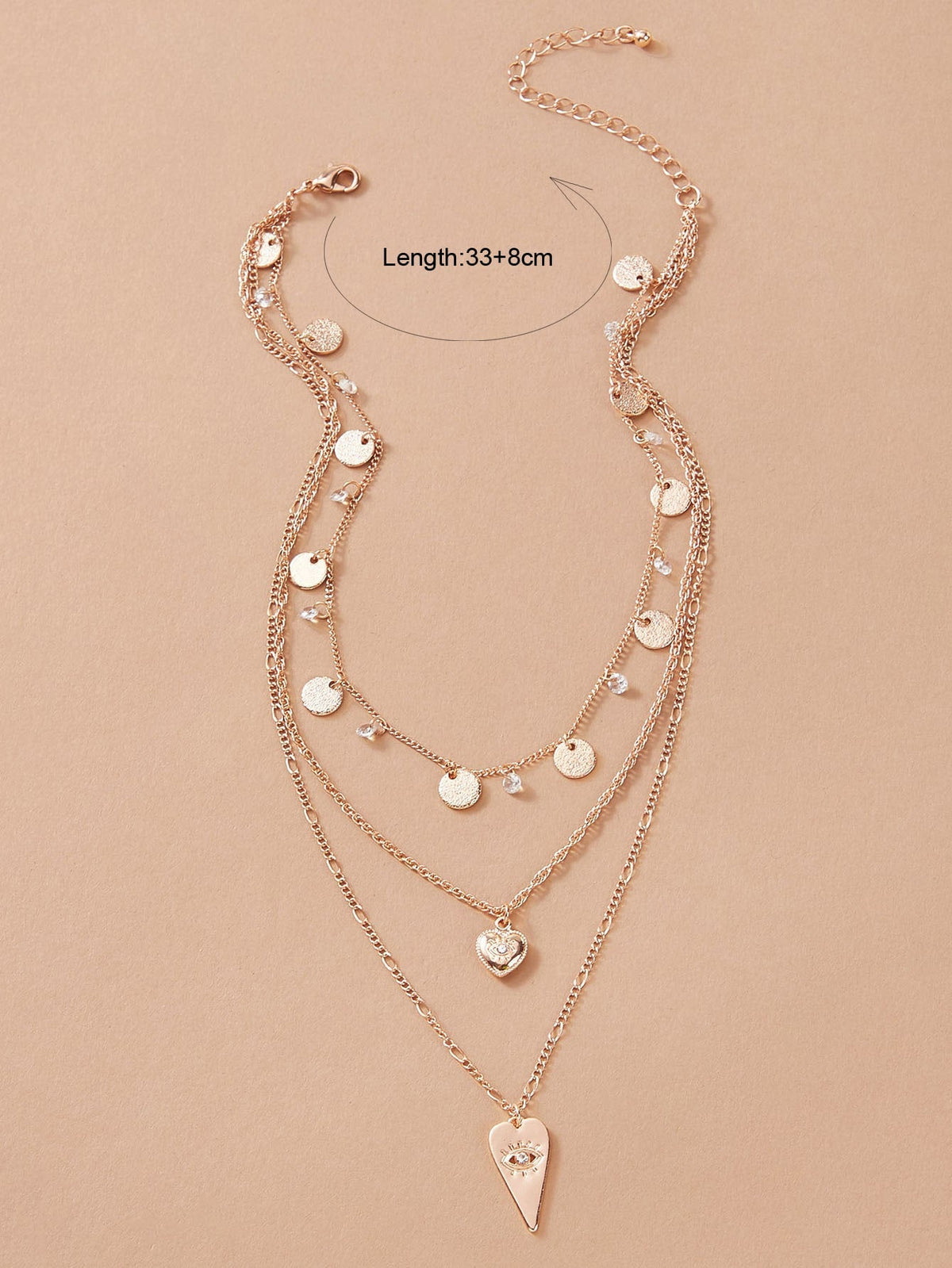 Stylish Triple-Layered Round Disc Heart Pendant Necklace Girls Unique Jewellery