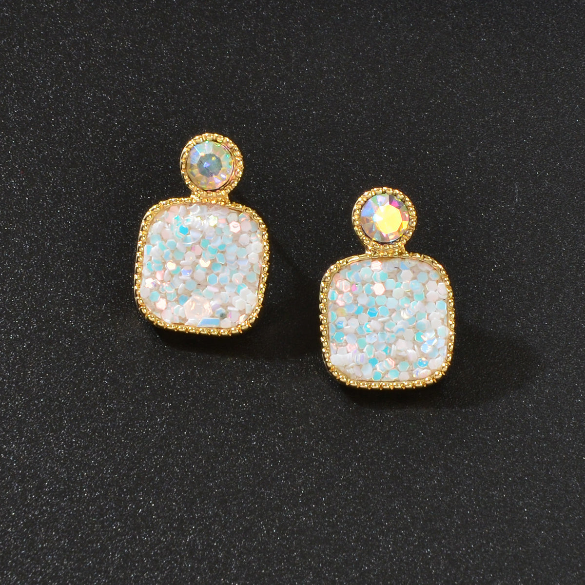Shining Colourful Sequin Geometric Square Stud Earrings Wedding Dinner Jewellery