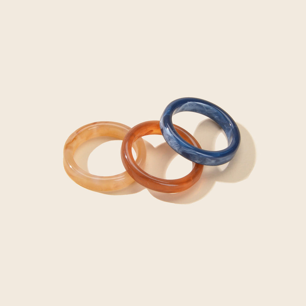 3 pcs Chic Jewellery Colorful Acrylic Multiple Stackable Midi Finger Ring Set