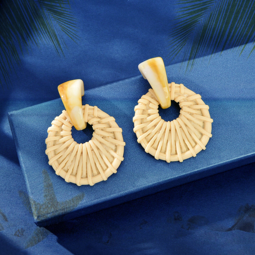 Awesome Ethnic Jewellery Bohemian Beige Weaved Geometric Pierced Stud Earrings