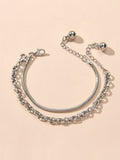 Hiphop Jewellery 2 pcs Silver Chain Bracelet Rock Style Trendy Women Accessories