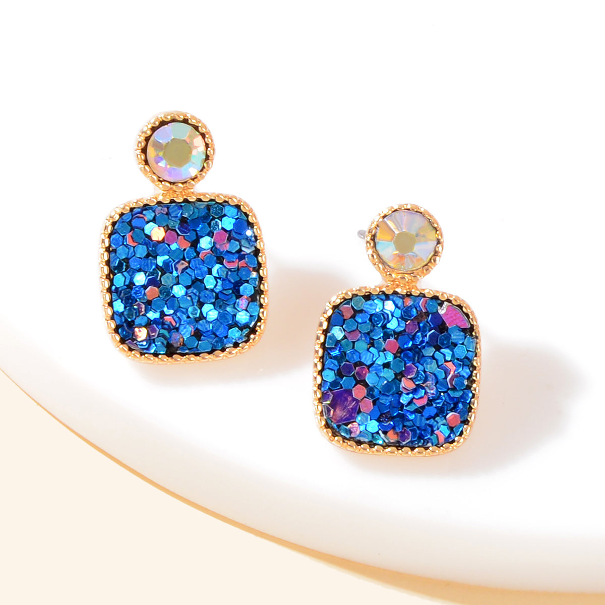 Shining Colourful Sequin Geometric Square Stud Earrings Wedding Dinner Jewellery