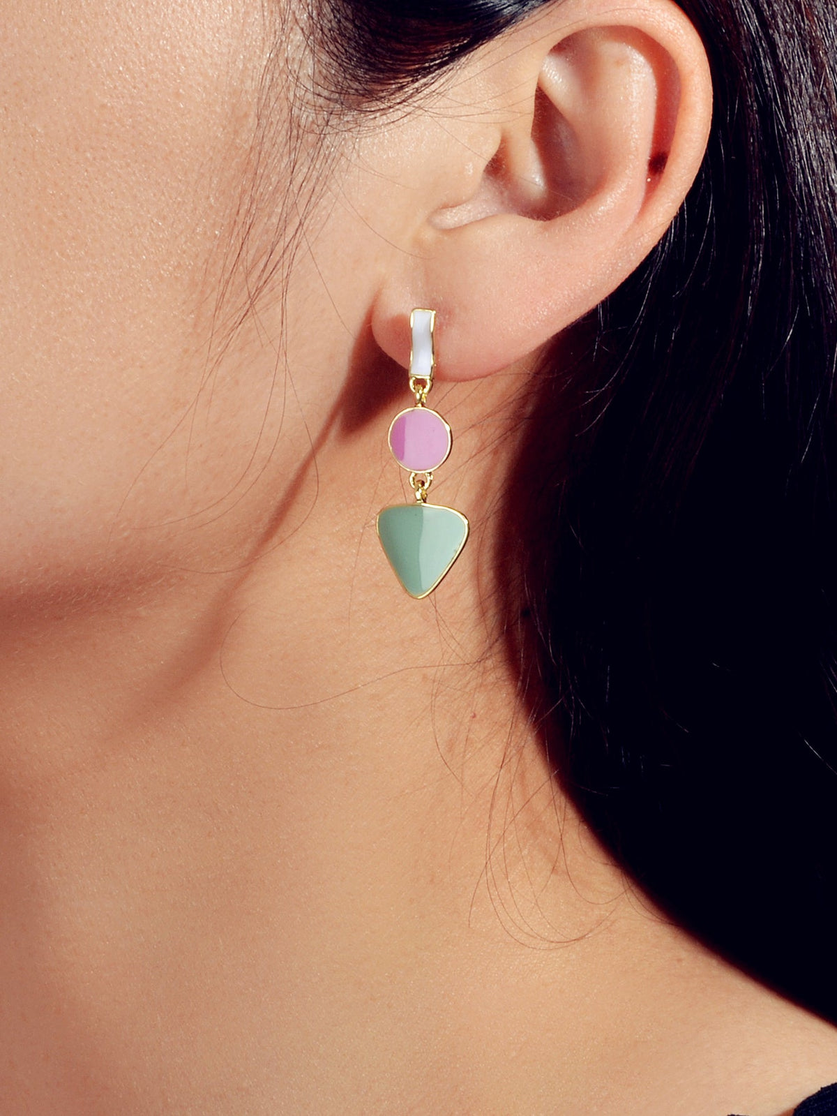Designer Jewellery Multi-colored Enamel Round Triangle Geometric Dangle Earrings