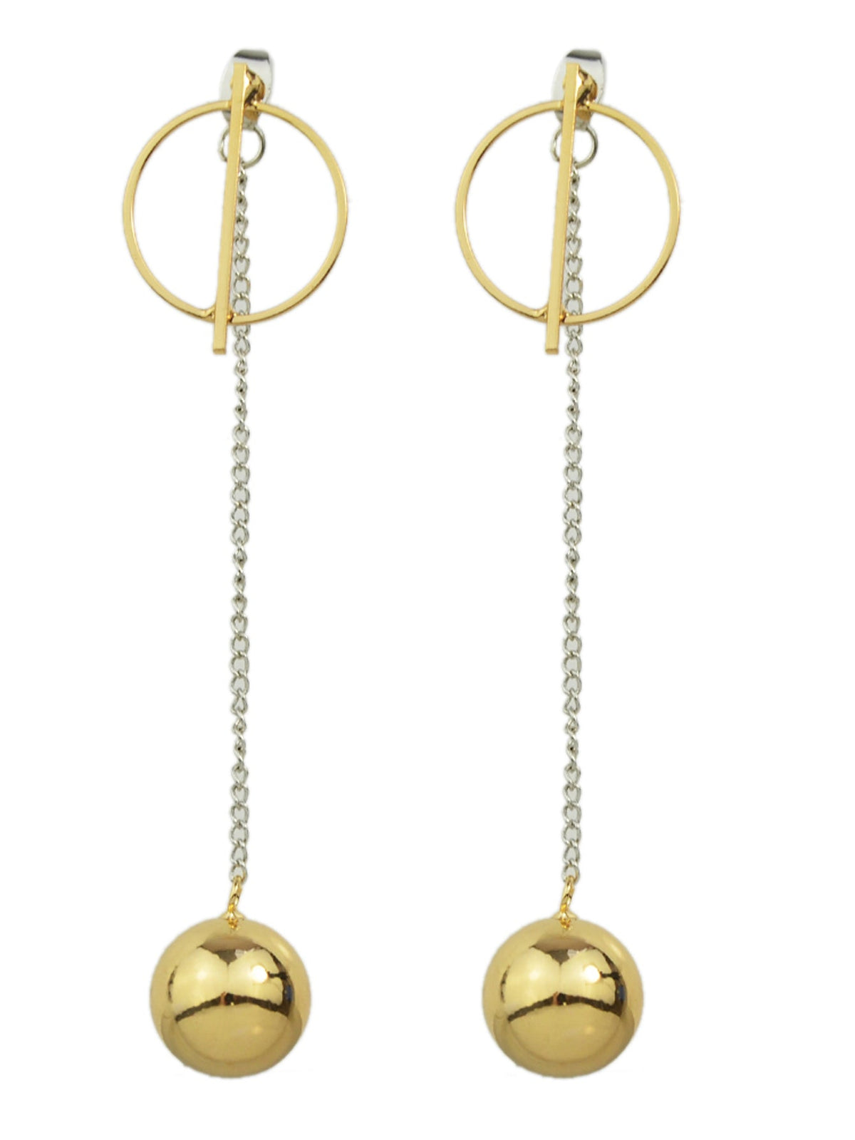 Long Silver Chain Gold Circle Ball Charm Earrings Ear Jacket Party Decoration