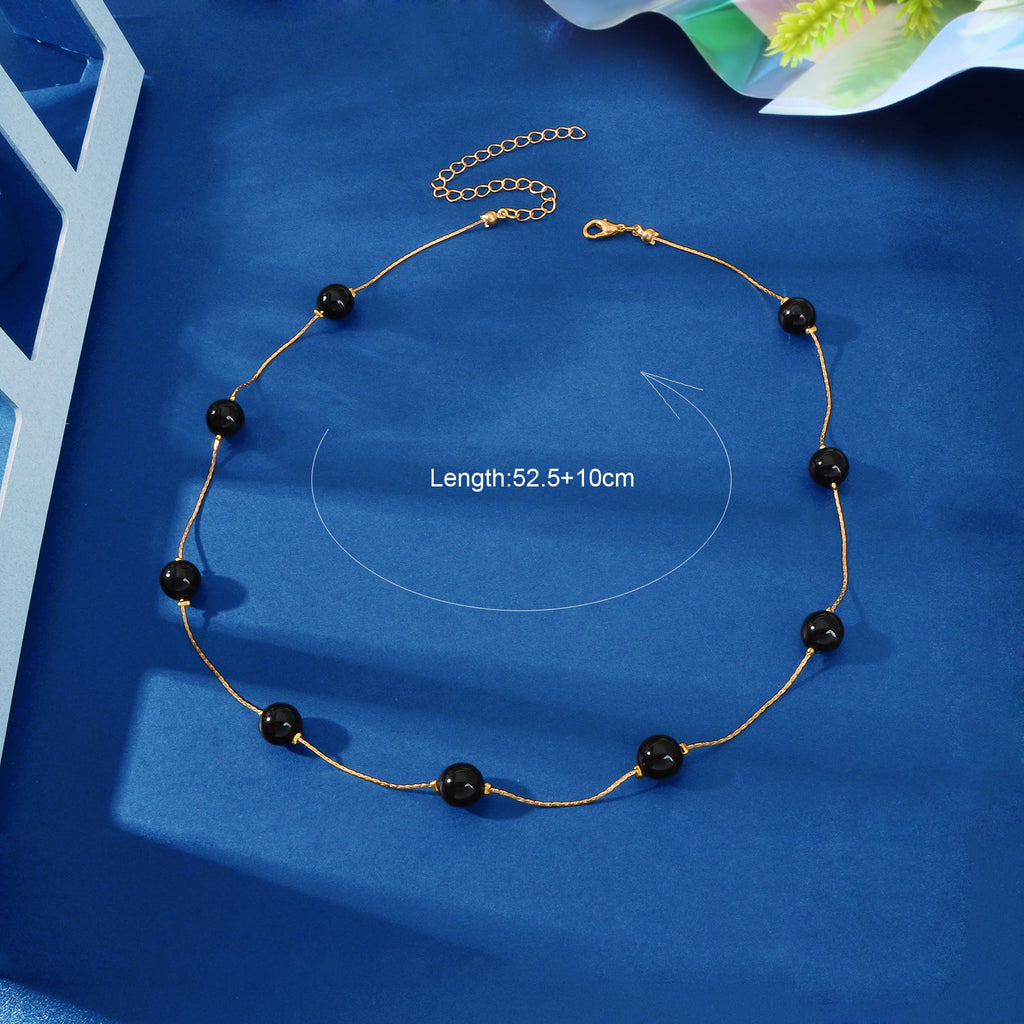 AU Post Fashion Accessories Black Beads Gold Chain Necklace Women Party Jewelry