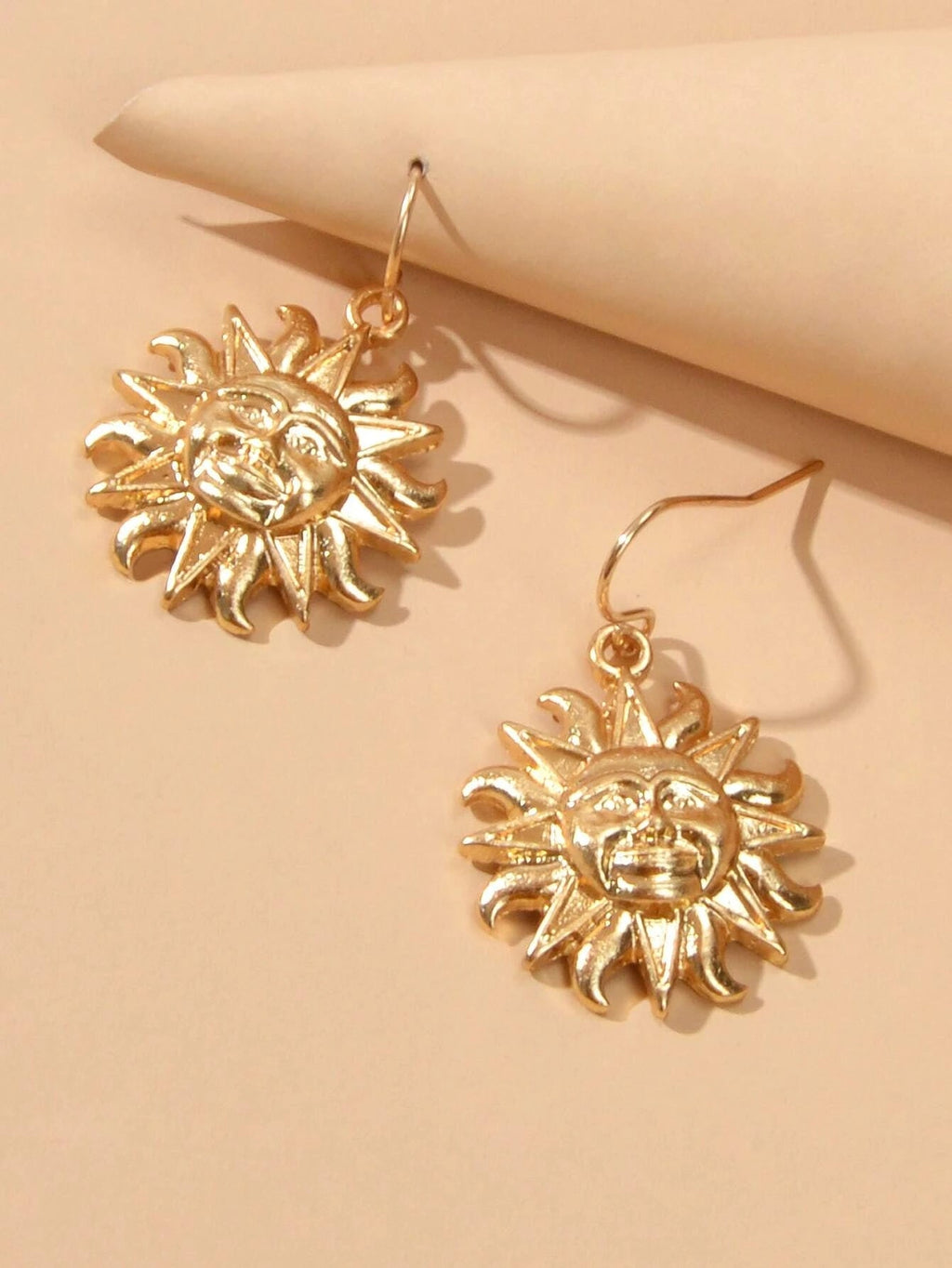 Gold Sun Drop Earrings Wholesale Price Women Teens Accessories Textured Jewelry