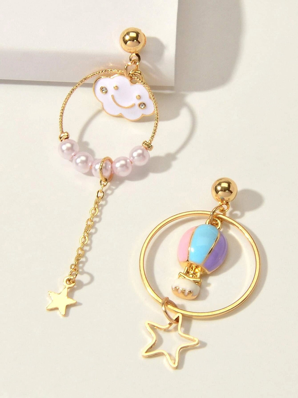 Lovely Jewellery Pearl Hot Air Balloon Clouds Star Charm Asymmetric Earrings