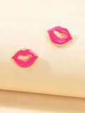 Cute Style Accessories Candy Color Hotpink Enamel Lips Small Stud Women Earrings