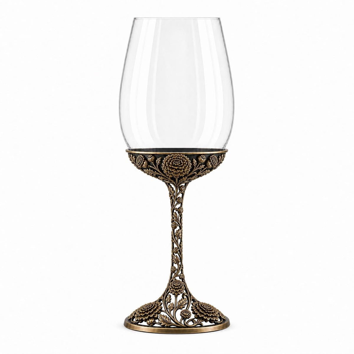 November Chrysanthemum Wine Glass, Personalised Birth Flower, Openwork Brass Stem, Custom Etched Gift
