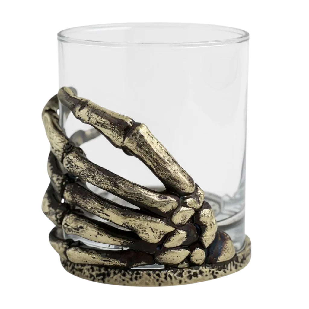 Skeleton Hand Whiskey Glasses | Set of 1 or 2 | Juice Glasses | Drinkware | Statement Barware | Halloween Glasses | Gold, Silver or Antique Finish