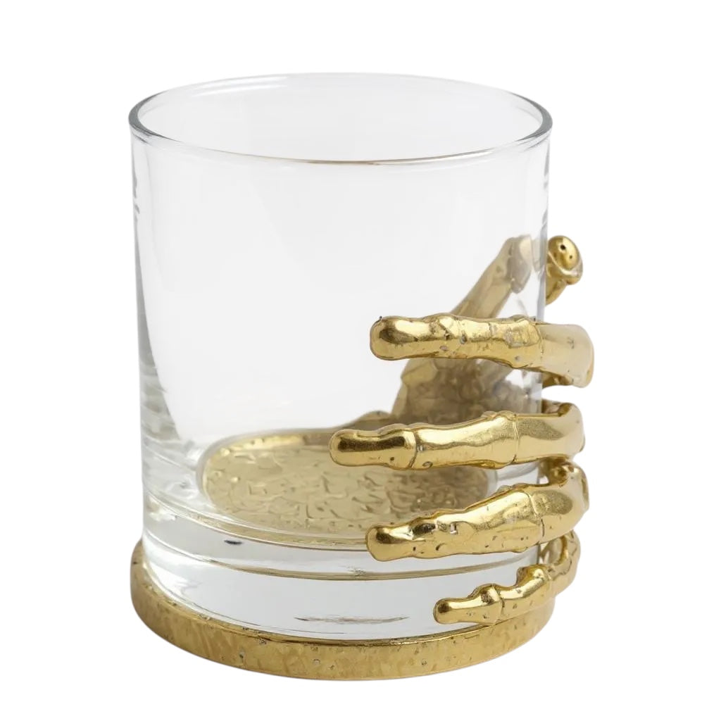 Skeleton Hand Whiskey Glasses | Set of 1 or 2 | Juice Glasses | Drinkware | Statement Barware | Halloween Glasses | Gold, Silver or Antique Finish